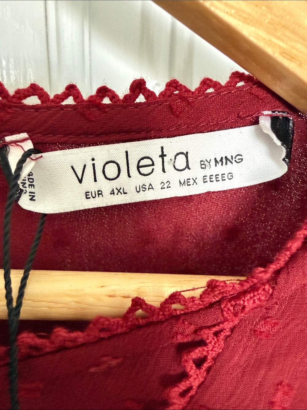 NWT Violeta Burgundy Swiss Dot Ruffle Blouse Boho Coquette Cottagcore Size 2X - Picture 4 of 12